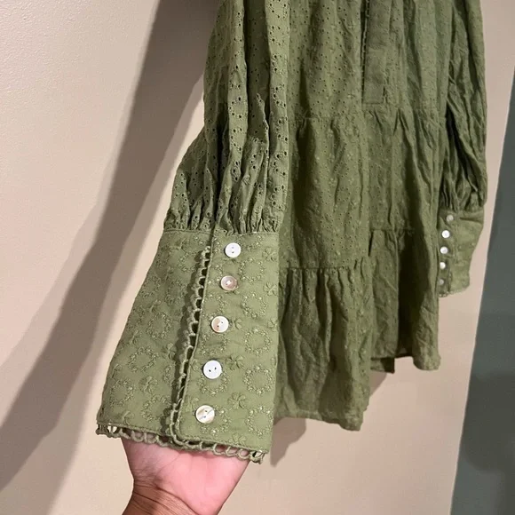 Women's Bohemian Floral Print Button Down Long Lantern Sleeve Shift Tunic Dress - Picture 7 of 15